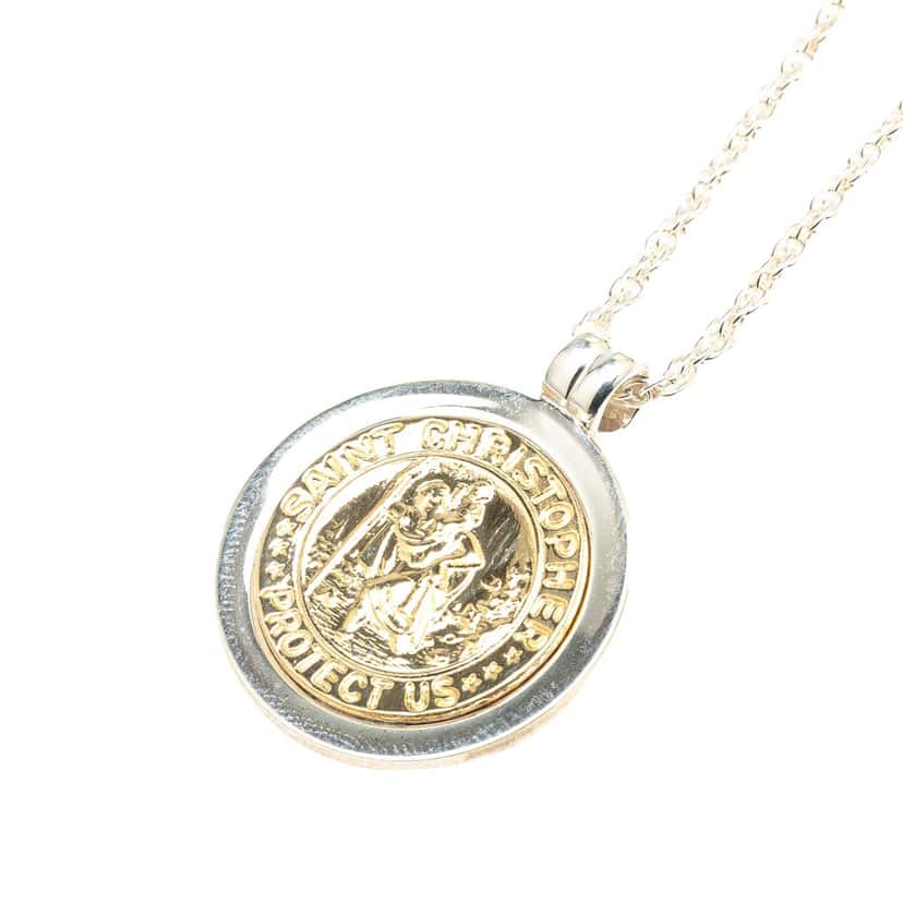 Tiffany & Co Sterling Silver and 18K Yellow Gold Saint Christopher Coin Pendant Necklace Silver Silver Good condition - Back View