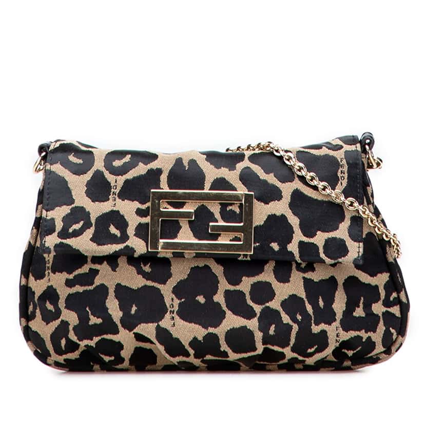 Fendi Leopard Print Canvas Fendista Pochette Crossbody Brown Canvas Good condition - Front View