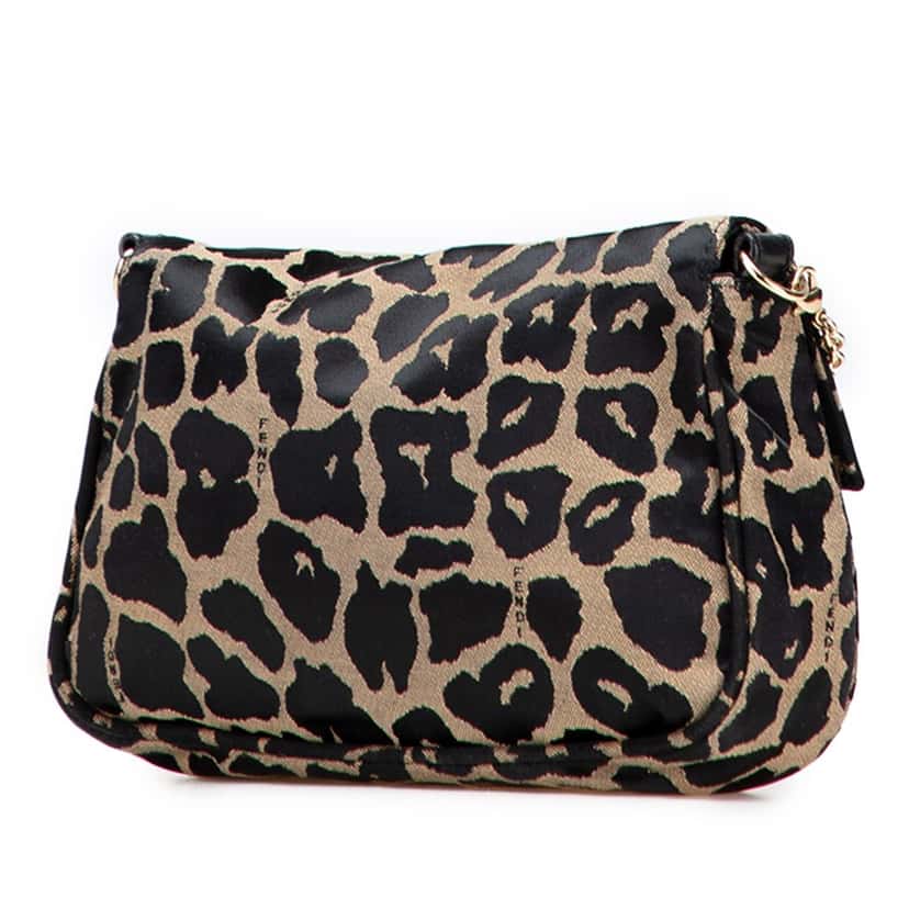 Fendi Leopard Print Canvas Fendista Pochette Crossbody Brown Canvas Good condition - Back View