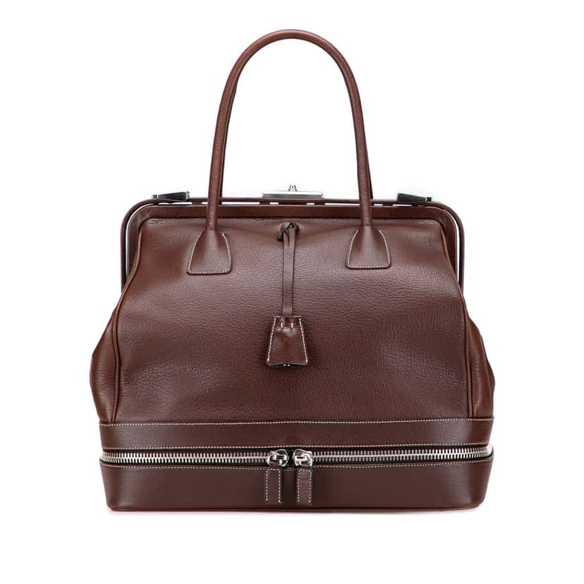 Prada Large Goatskin Frame Bag Brown Leather Good condition - Front View
