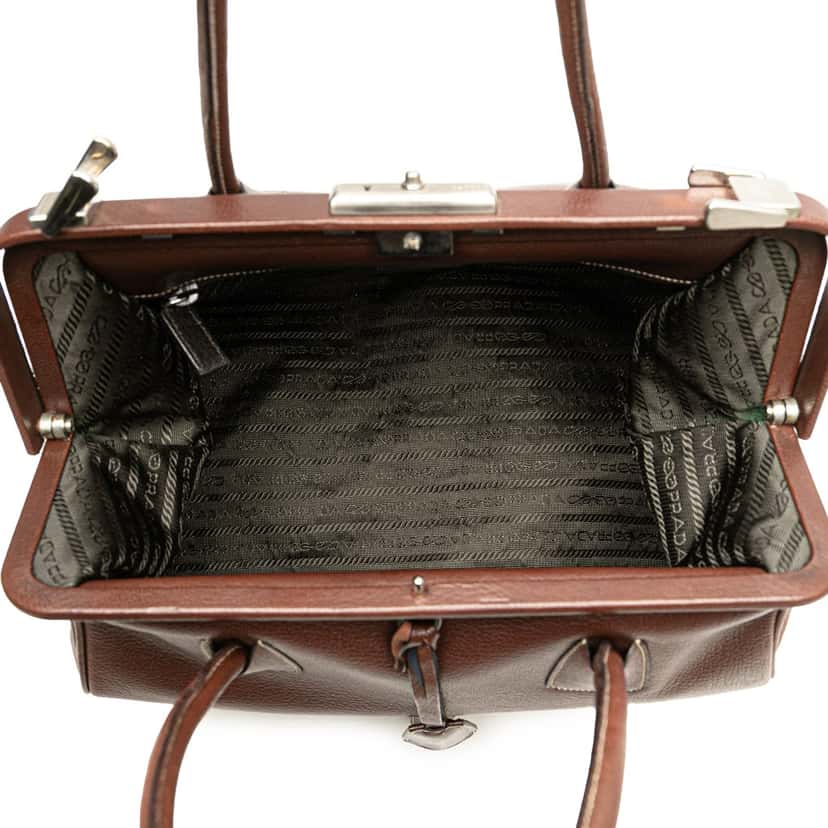 Prada Large Goatskin Frame Bag Brown Leather Good condition - Model View