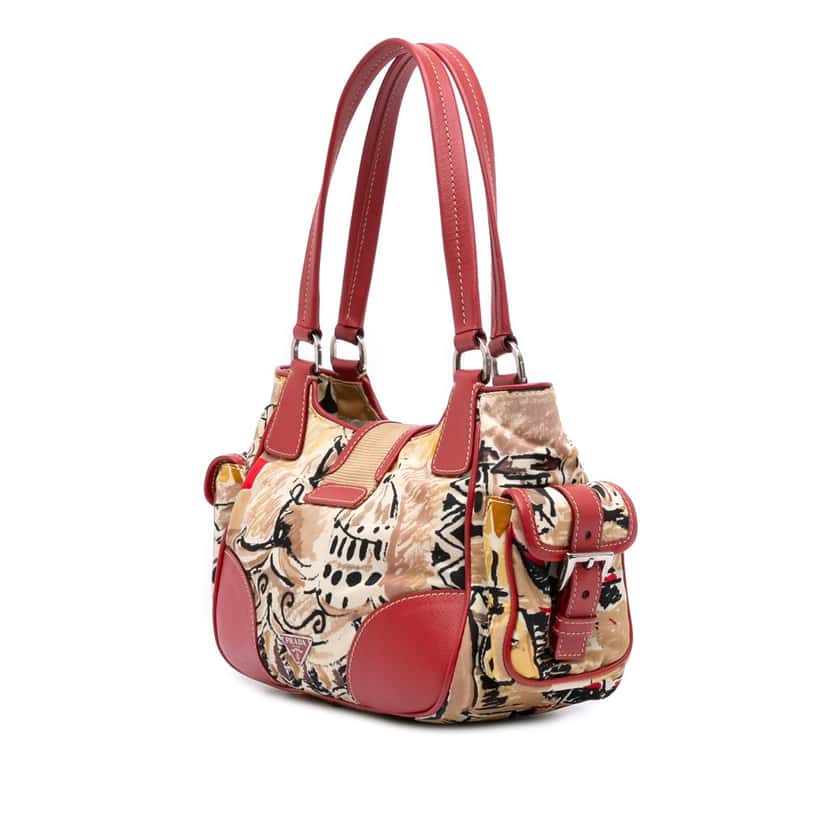 Prada Saffiano Trimmed Printed Canvas Venice Shoulder Bag Brown Canvas Good condition - Back View