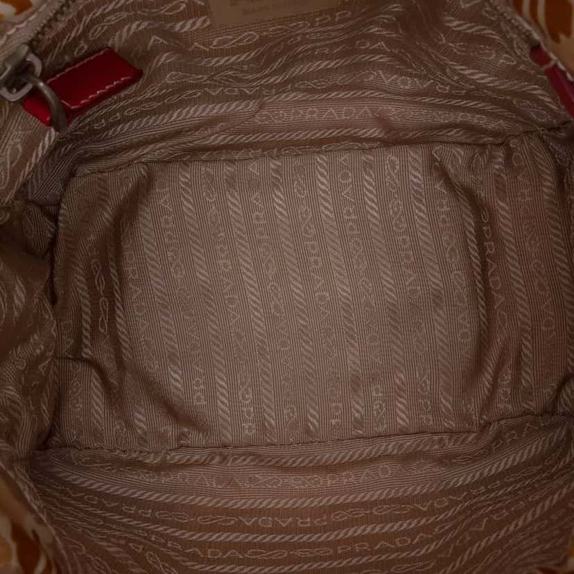 Prada Saffiano Trimmed Printed Canvas Venice Shoulder Bag Brown Canvas Good condition - Model View