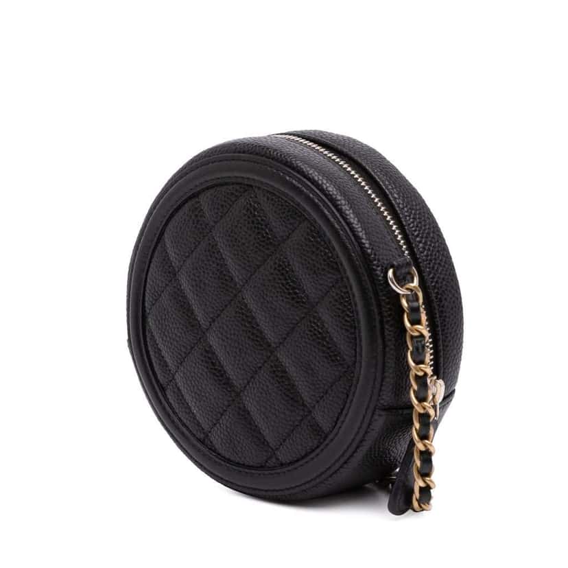Chanel Caviar CC Filigree Round Clutch with Chain Black Leather Good condition - Back View