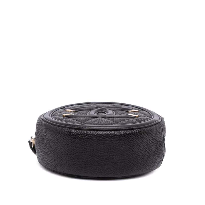 Chanel Caviar CC Filigree Round Clutch with Chain Black Leather Good condition - Inside View