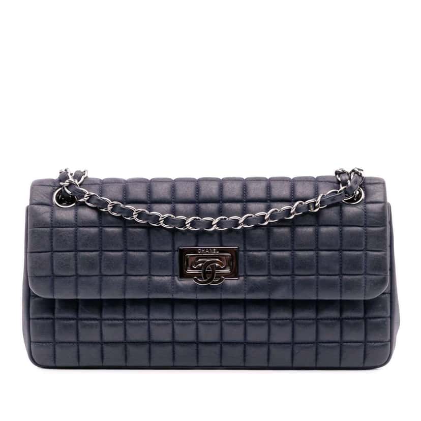 Chanel Chocolate Bar Iridescent Calfskin Bubble Flap Blue Leather Good condition - Front View