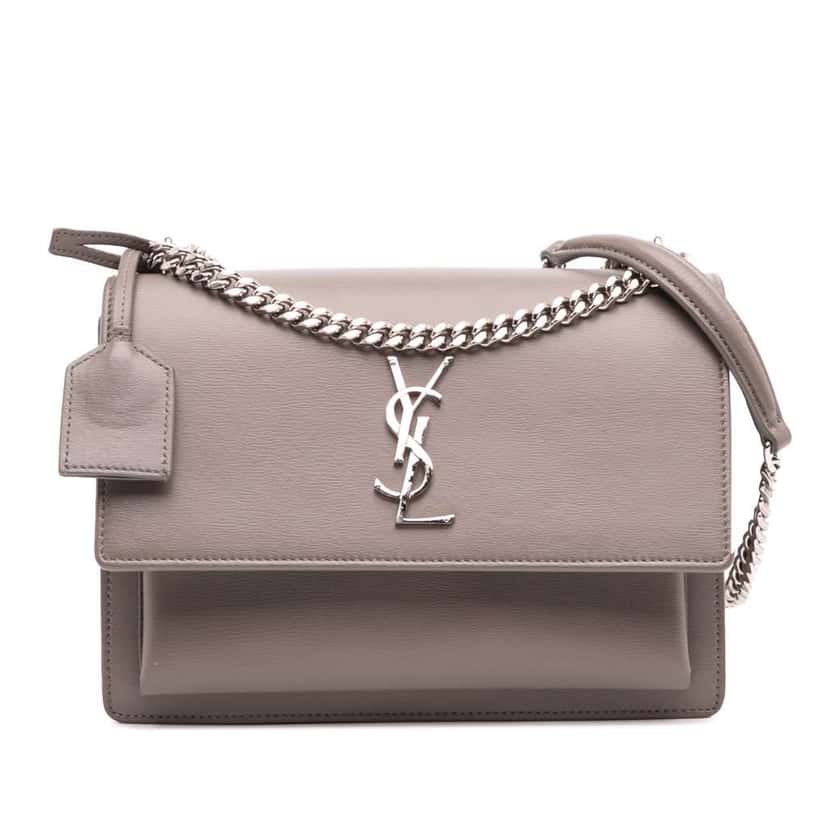 Saint Laurent Medium Leather Monogram Sunset Crossbody Grey Leather Good condition - Front View