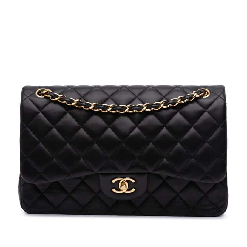 Chanel Jumbo Classic Lambskin Double Flap Black Leather Good condition - Front View