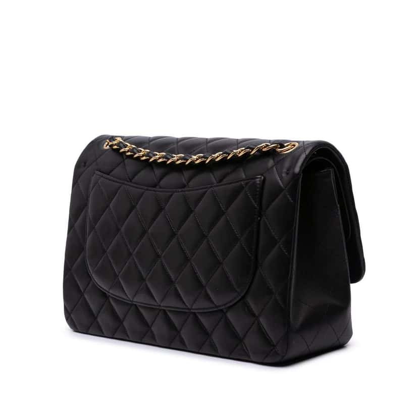 Chanel Jumbo Classic Lambskin Double Flap Black Leather Good condition - Back View