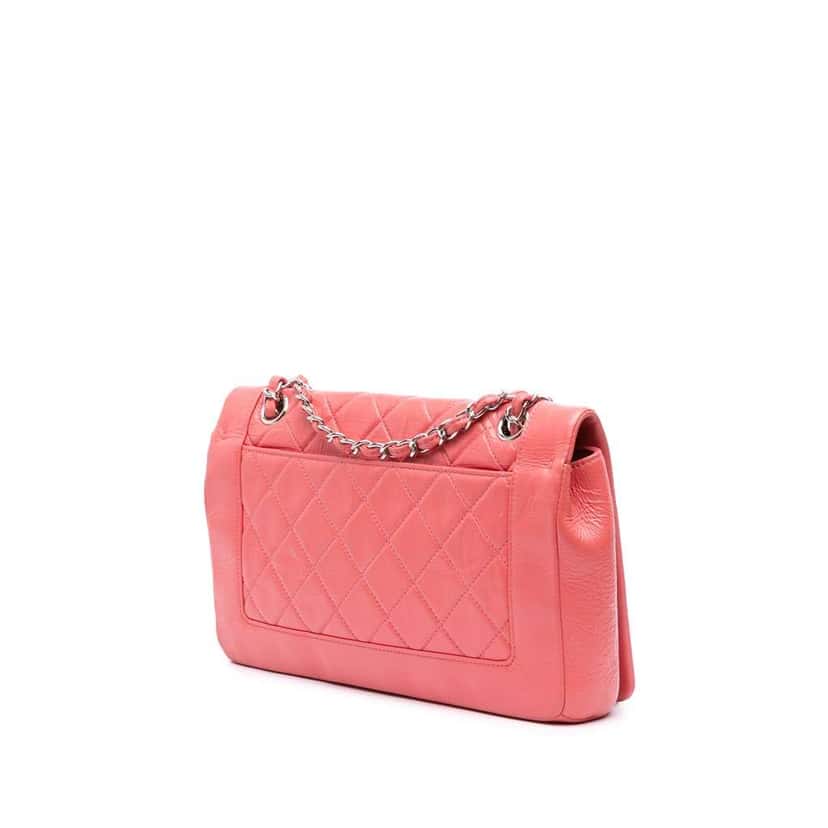 Chanel Crumpled Calfskin Bi Quilted Vintage Full Flap Pink Leather Good condition - Back View
