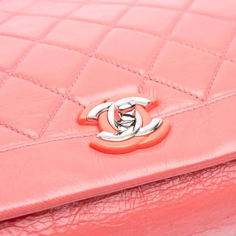 Chanel Crumpled Calfskin Bi Quilted Vintage Full Flap Pink Leather Good condition - Box View