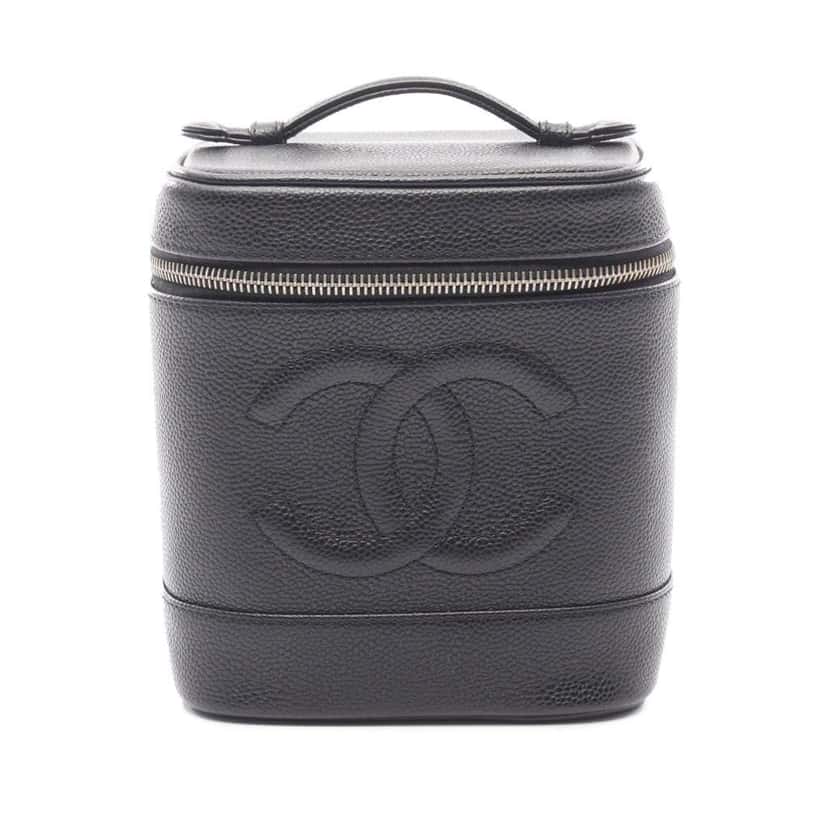 Chanel CC Caviar Vanity Case Black Leather Good condition - Front View