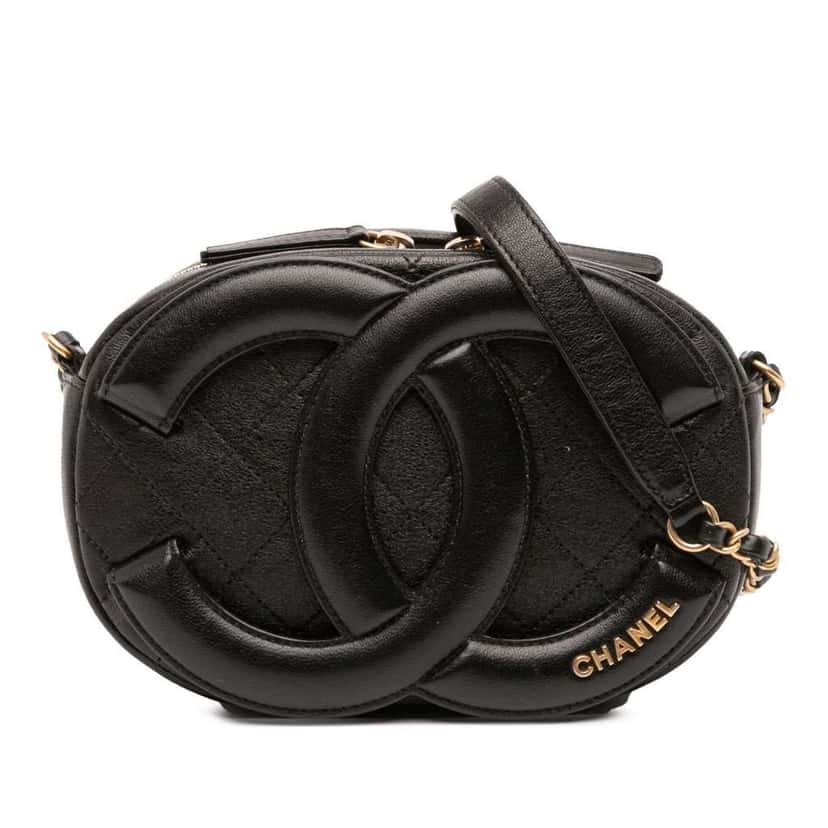 Chanel CC Quilted Lambskin Coco Midnight Camera Bag Black Leather Good condition - Front View