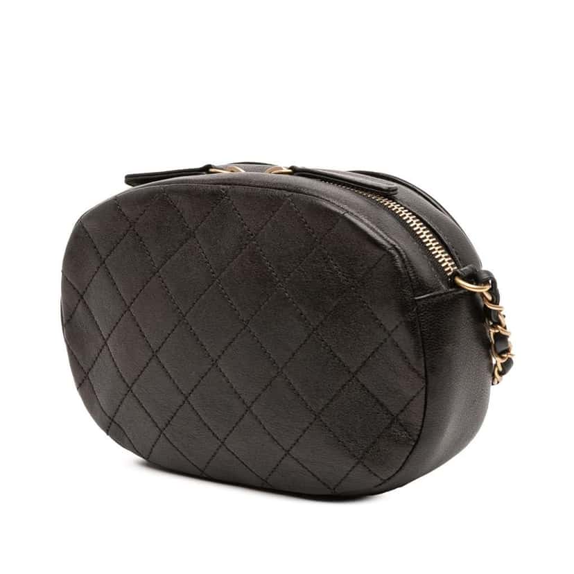 Chanel CC Quilted Lambskin Coco Midnight Camera Bag Black Leather Good condition - Back View