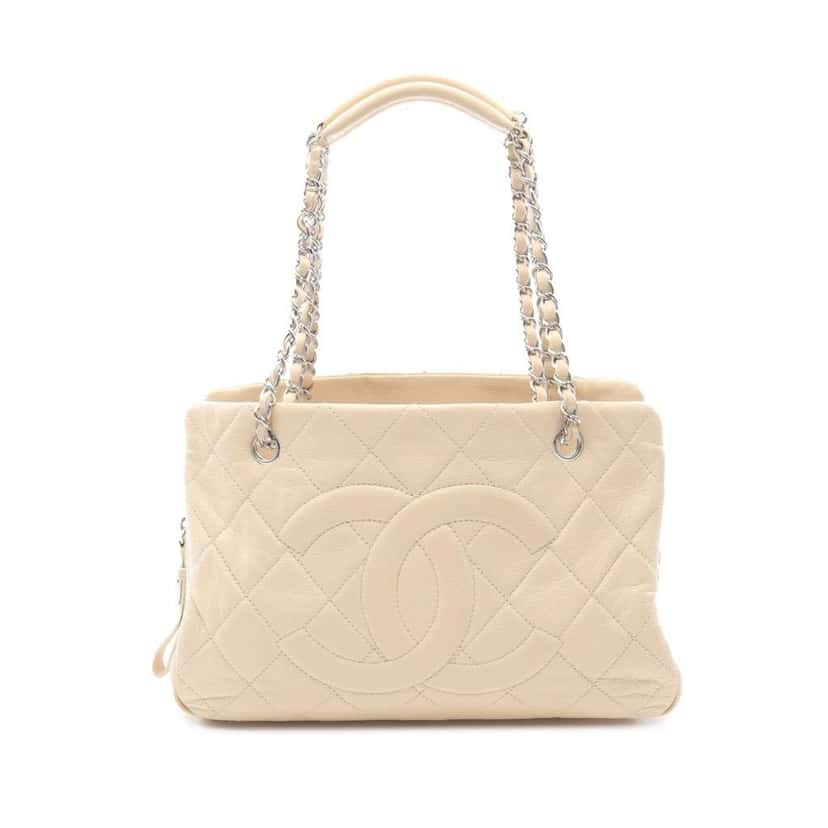 Chanel Petite Caviar Timeless Tote White Leather Good condition - Front View