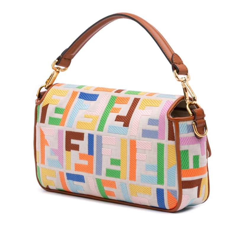 Fendi Zucca Embroidered Canvas Baguette Satchel Brown Canvas Good condition - Back View