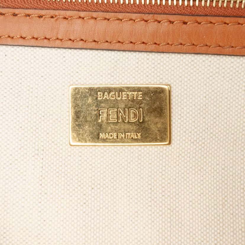 Fendi Zucca Embroidered Canvas Baguette Satchel Brown Canvas Good condition - Box View