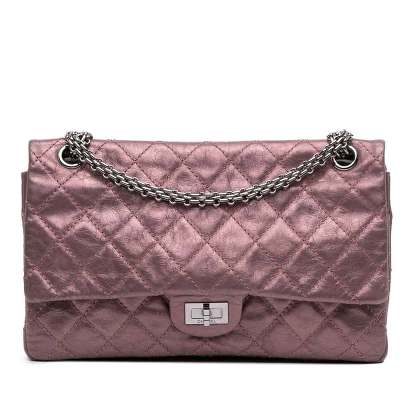 Chanel Reissue 2.55 Aged Metallic Calfskin Double Flap 226 Pink Leather Good condition - Front View
