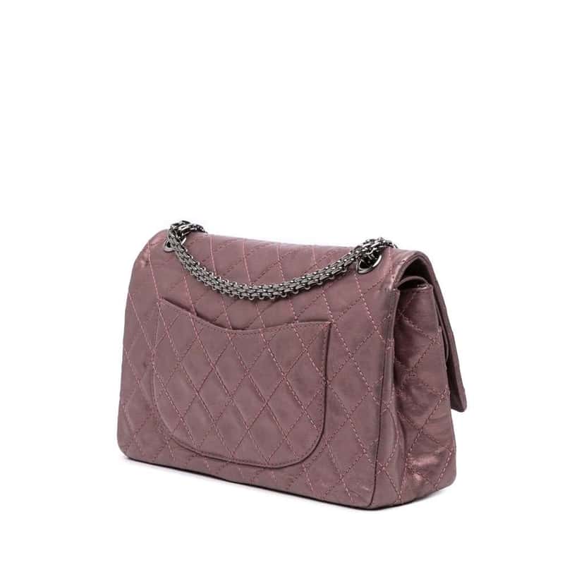 Chanel Reissue 2.55 Aged Metallic Calfskin Double Flap 226 Pink Leather Good condition - Back View