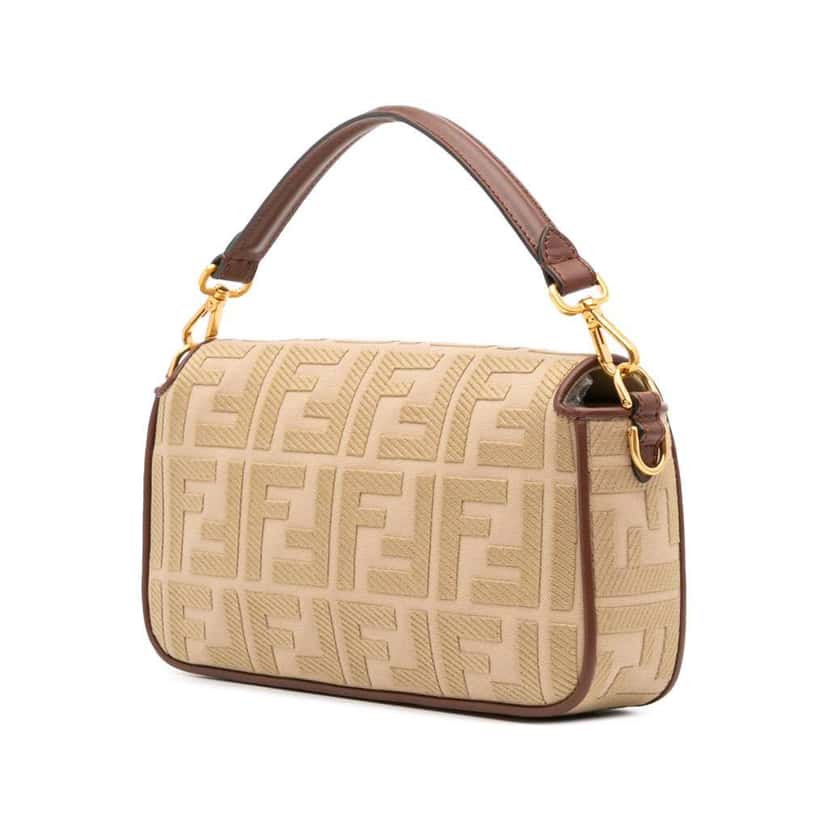 Fendi Zucca Embroidered Canvas Baguette Satchel Brown Canvas Good condition - Back View