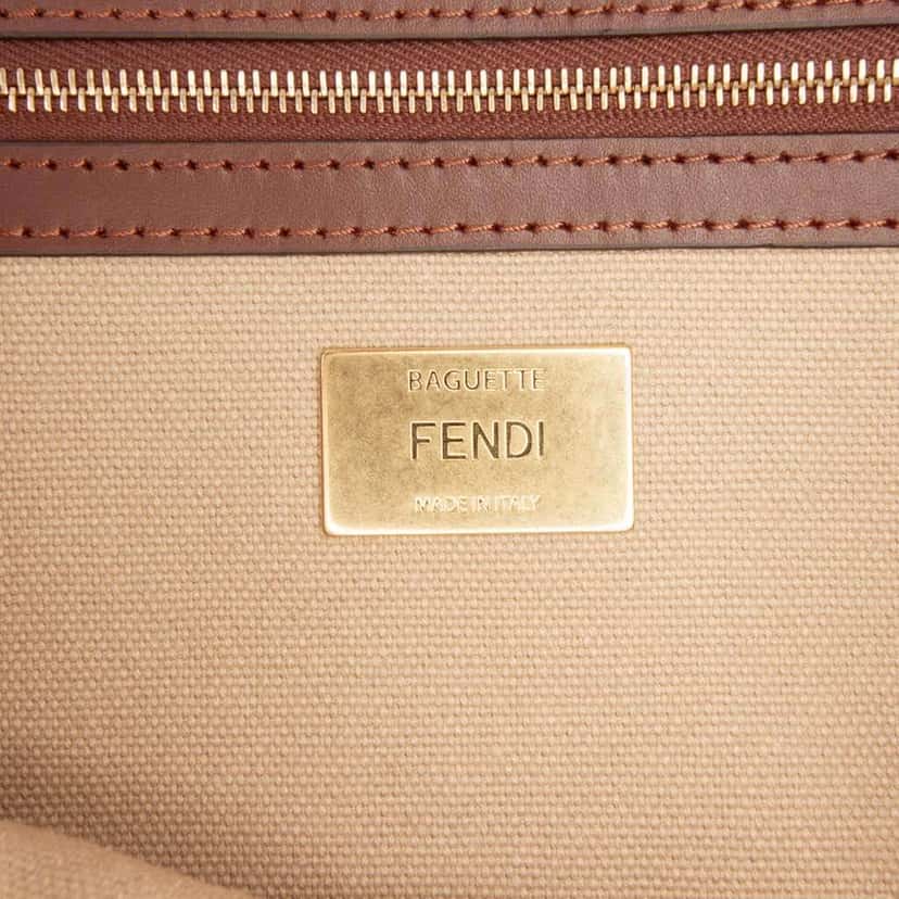 Fendi Zucca Embroidered Canvas Baguette Satchel Brown Canvas Good condition - Box View