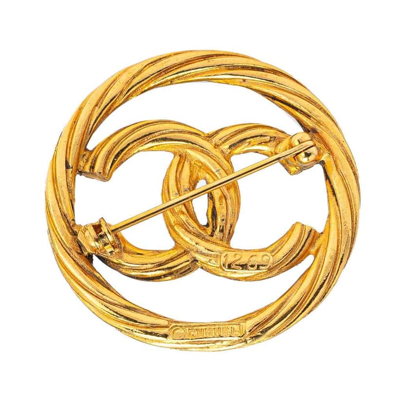 Chanel Gold Plated CC Round Rope Brooch Gold Metal Good condition - Back View