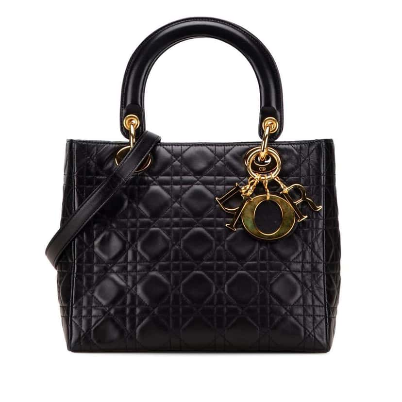 Dior Medium Lambskin Cannage Lady Dior Black Leather Good condition - Front View