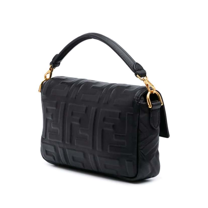 Fendi Mini Zucca Embossed Leather Baguette Satchel Black Leather Good condition - Back View