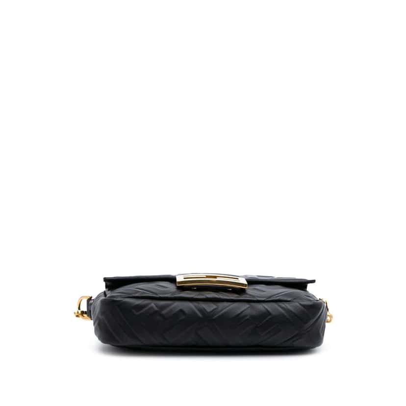 Fendi Mini Zucca Embossed Leather Baguette Satchel Black Leather Good condition - Inside View