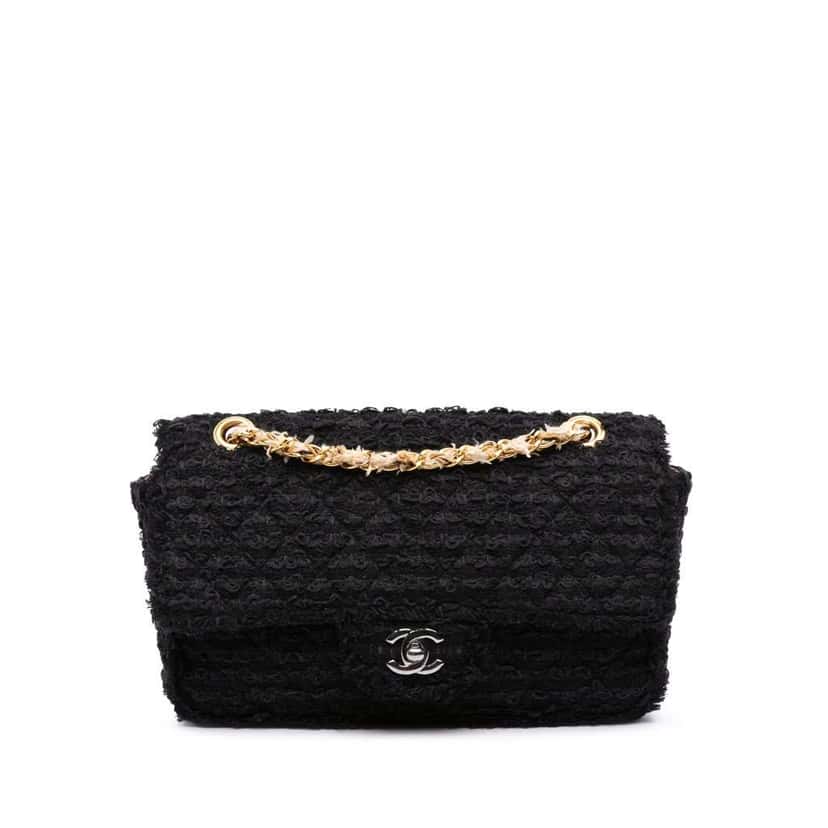 Chanel Medium Classic Tweed Single Flap Black Tweed Good condition - Front View