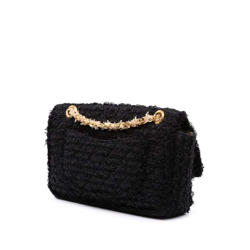 Chanel Medium Classic Tweed Single Flap Black Tweed Good condition - Back View