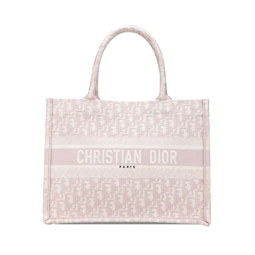Dior Medium Oblique Embroidered Canvas Book Tote Pink Canvas Good condition - Front View