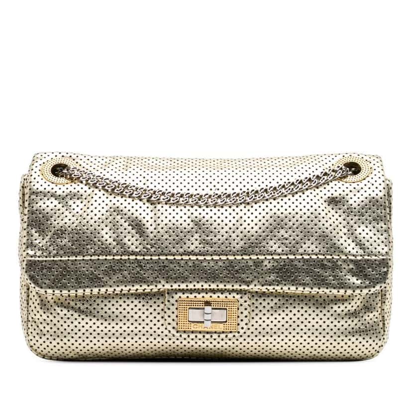 Chanel Medium Reissue Perforated Calfskin Drill Flap Gold Leather Good condition - Front View