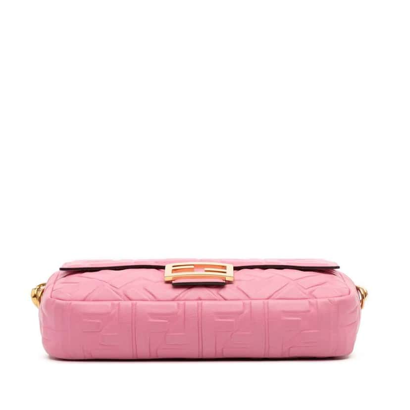 Fendi Zucca Embossed Leather Baguette Satchel Pink Leather Good condition - Inside View
