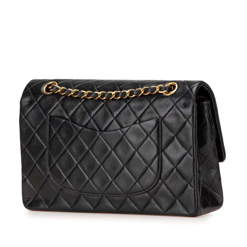 Chanel Medium Classic Lambskin Double Flap Black Leather Good condition - Back View