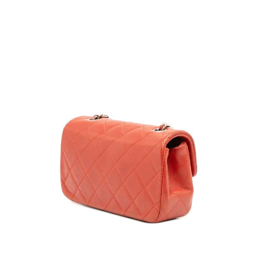 Chanel Extra Mini Rectangular Classic Lambskin Single Flap Red Leather Good condition - Back View