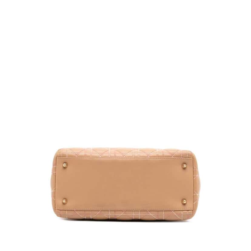 Dior Medium Lambskin Cannage Contrast Stitch Lady Dior Brown Leather Good condition - Inside View