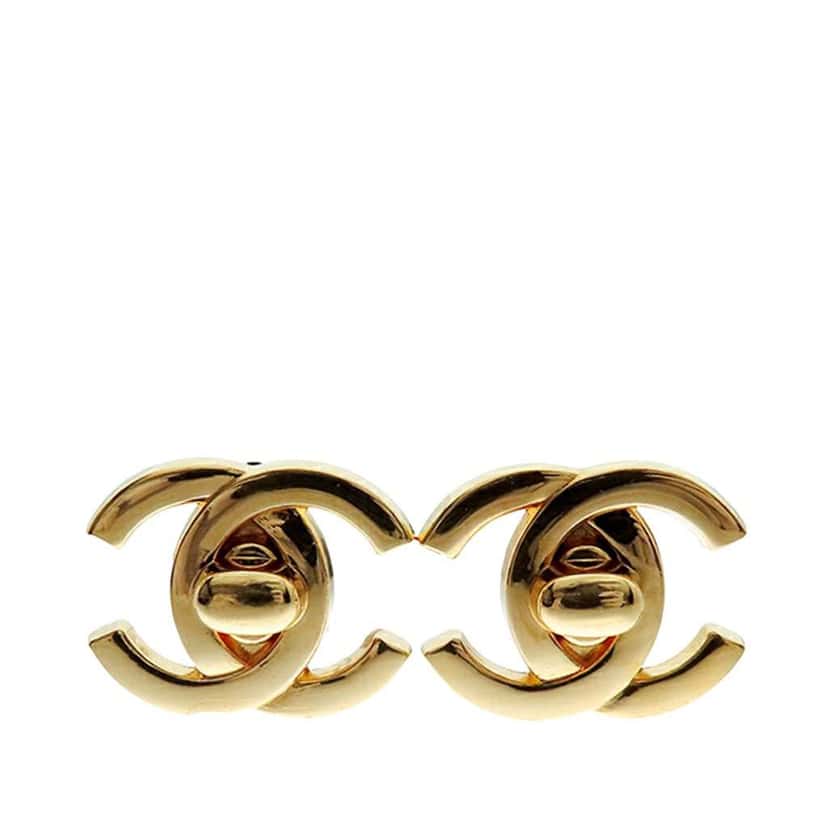 Chanel Gold Plated CC Turn Lock Clip on Earrings Gold Metal Good condition - Front View
