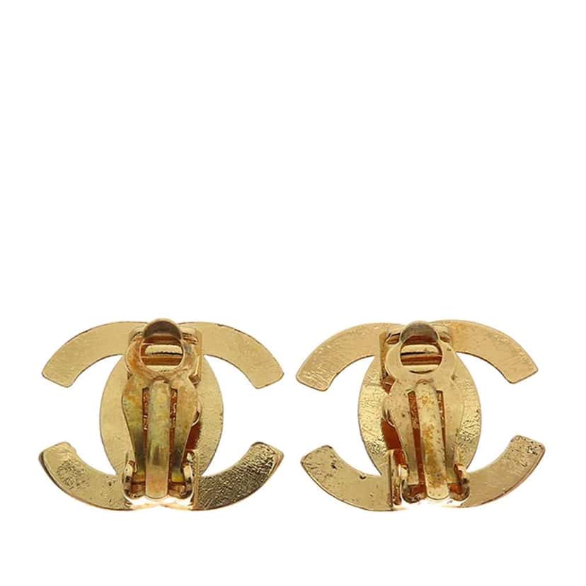 Chanel Gold Plated CC Turn Lock Clip on Earrings Gold Metal Good condition - Back View