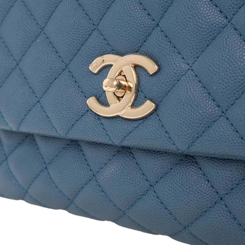 Chanel Small Caviar Coco Top Handle Bag Blue Leather Good condition - Box View