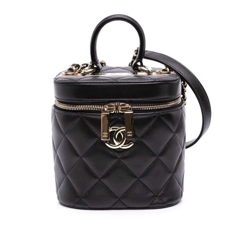Chanel Quilted Lambskin Trendy CC Vanity Case Black Leather Good condition - Front View
