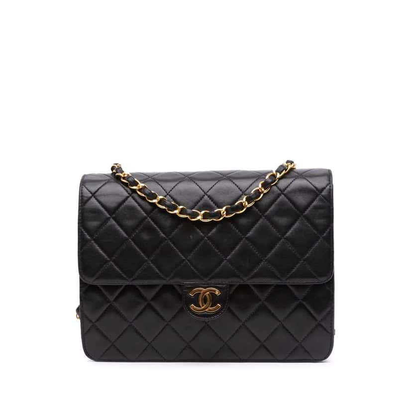 Chanel Small CC Quilted Lambskin Half Single Flap Black Leather Good condition - Front View