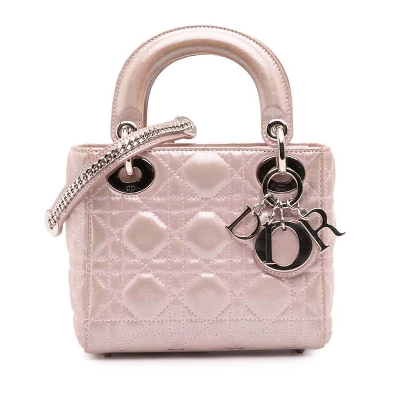 Dior Mini Iridescent Lambskin Cannage Lady Dior Pink Leather Good condition - Front View