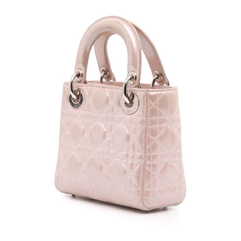 Dior Mini Iridescent Lambskin Cannage Lady Dior Pink Leather Good condition - Back View