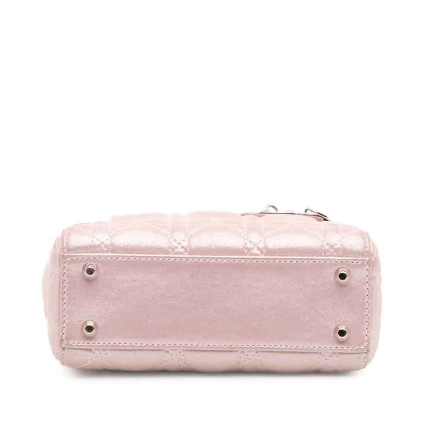 Dior Mini Iridescent Lambskin Cannage Lady Dior Pink Leather Good condition - Inside View