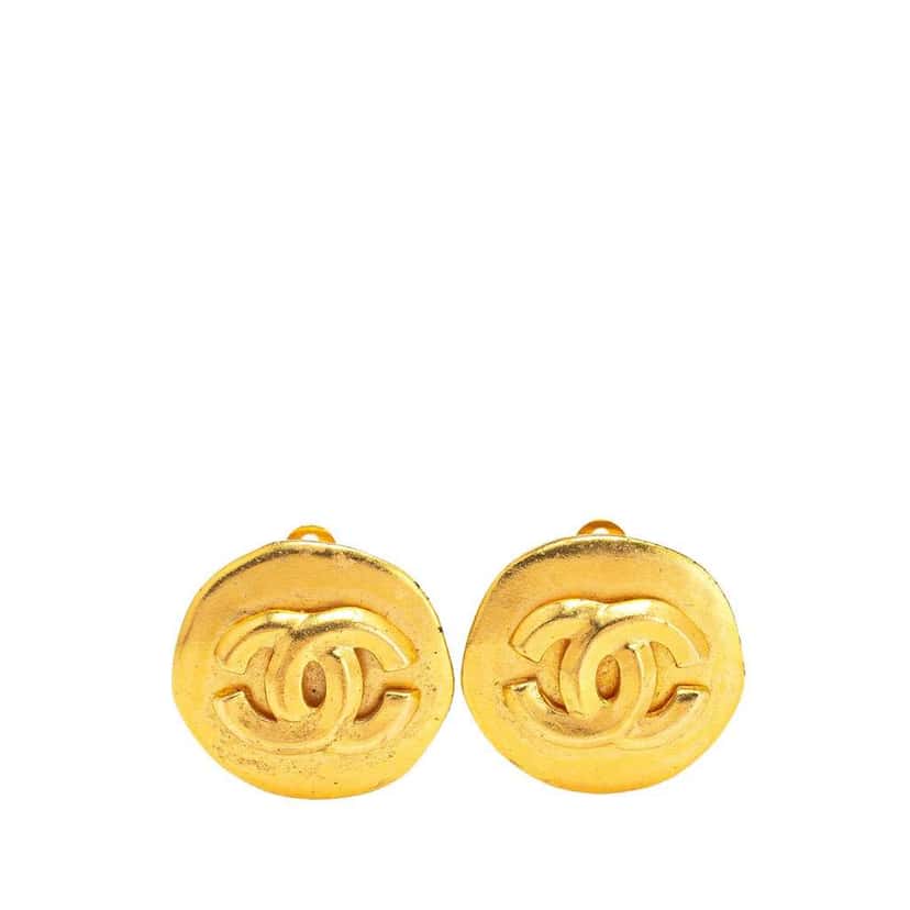 Chanel Gold Plated CC Round Clip On Earrings Gold Metal Good condition - Front View