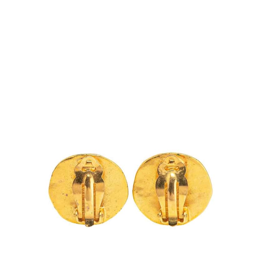 Chanel Gold Plated CC Round Clip On Earrings Gold Metal Good condition - Back View