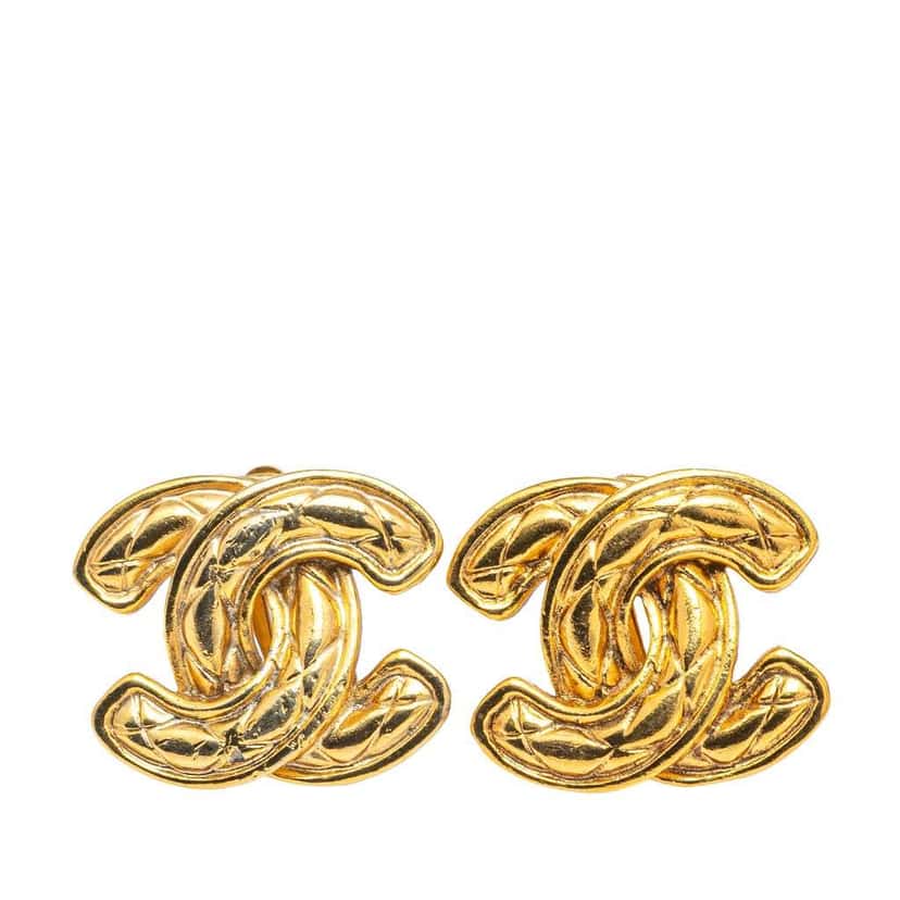Chanel Gold Plated CC Quilted Clip on Earrings Gold Metal Good condition - Front View