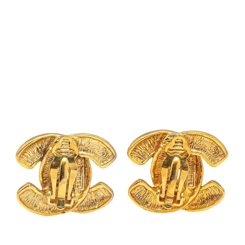 Chanel Gold Plated CC Quilted Clip on Earrings Gold Metal Good condition - Back View