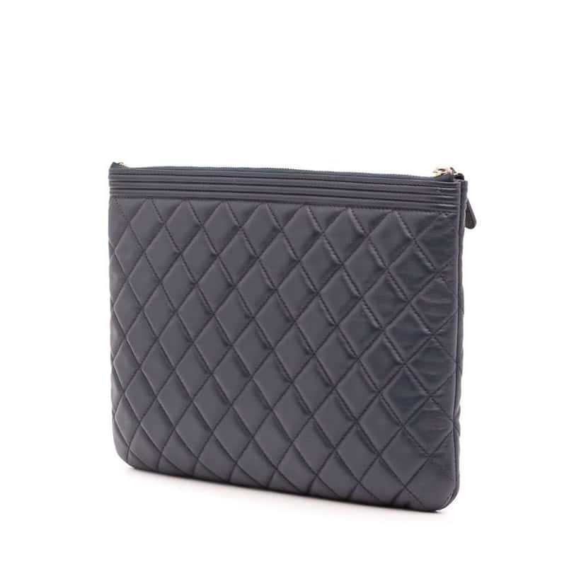 Chanel Medium Quilted Lambskin Boy O Case Clutch Blue Leather Good condition - Back View